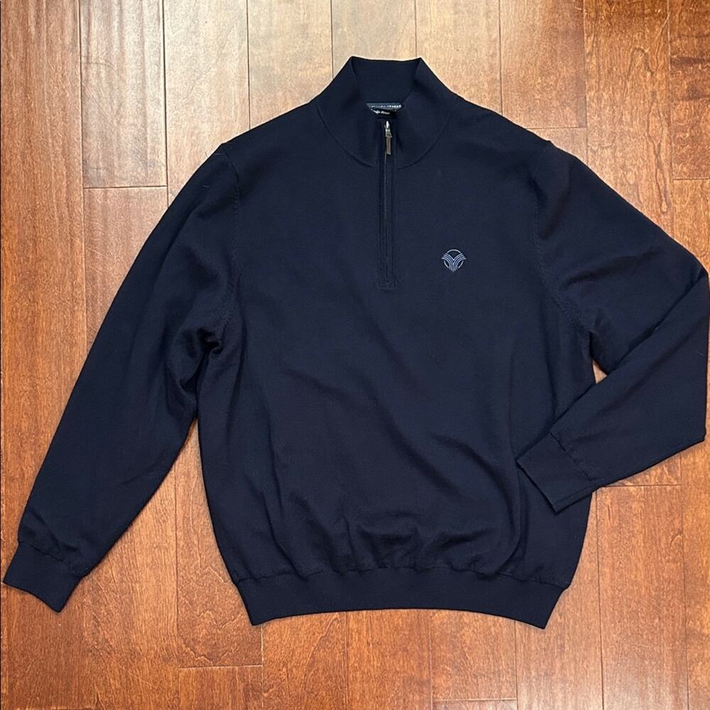 Fairway & Greene Mens 100% Baruffa Merino Wool Navy Quarter Zip Sweater, Size XL